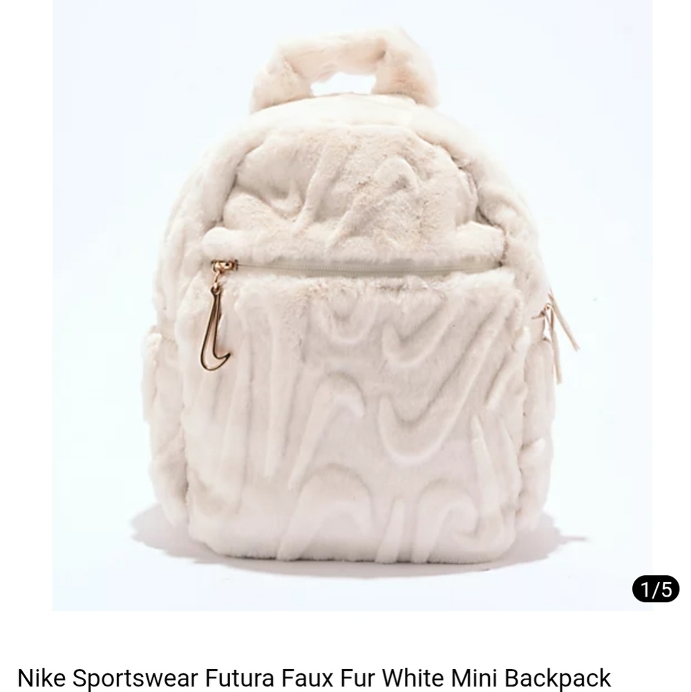 Nike Sportswear Futura Faux Fur White Mini Backpack. NWT.